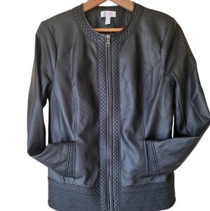 Denim & Company faux leather Embroidered front zip lined jacket